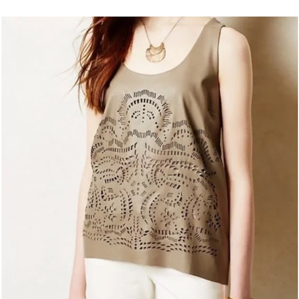 Anthropologie taupe Graphic Asymmetrical Sleeveless Top